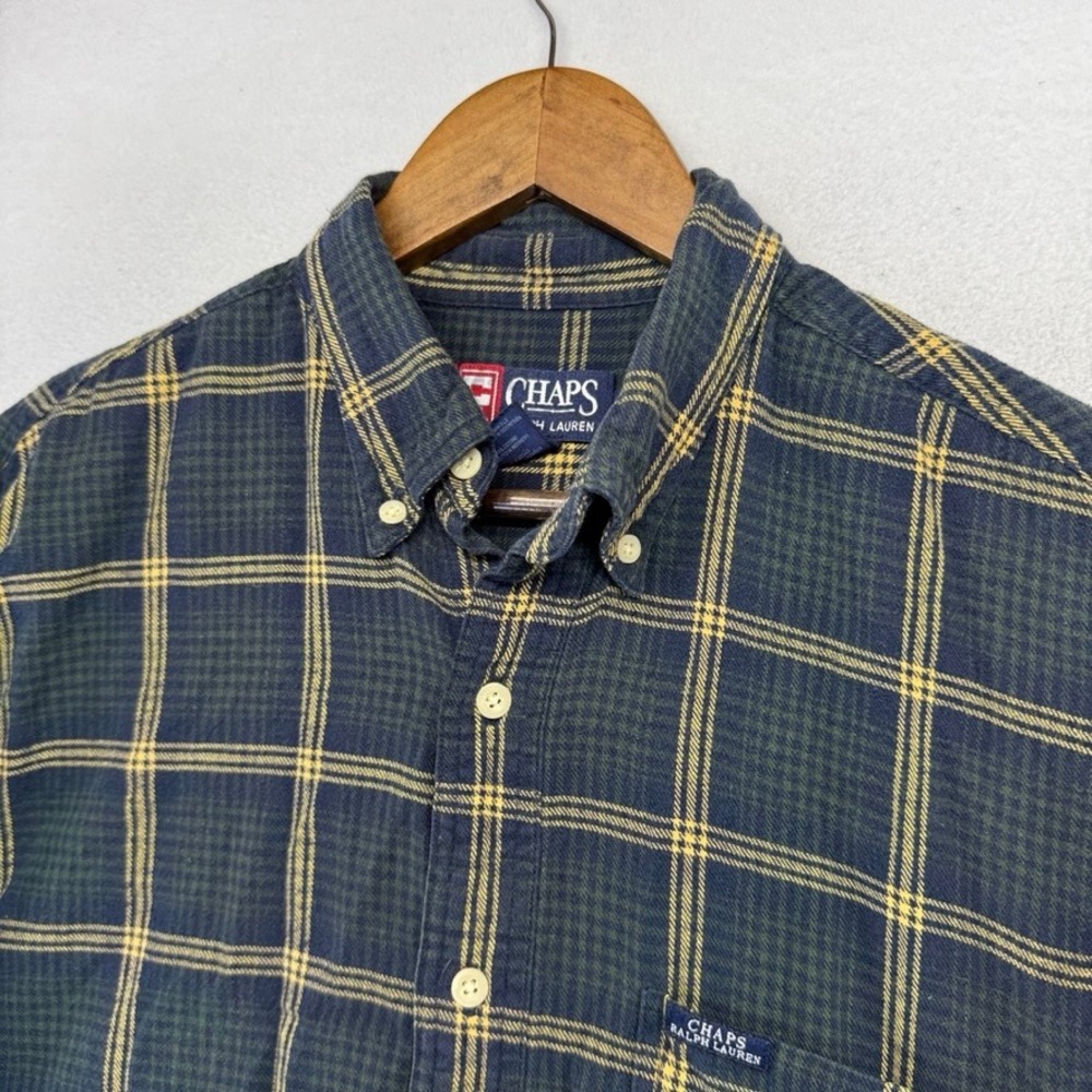 Vintage Chaps Ralph Lauren Flannel Shirt men's large Green Houndstooth RL 90s